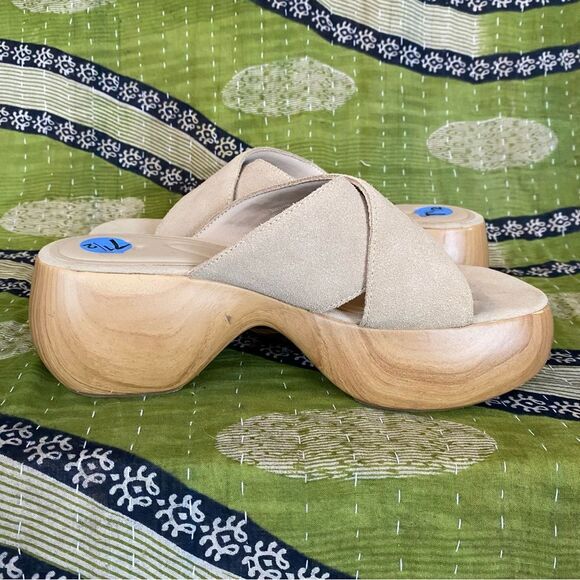 Zara Leather Suede Chunky Wood Heel Boho Hippie Sandals Size 38/ US 8 - Picture 8 of 14